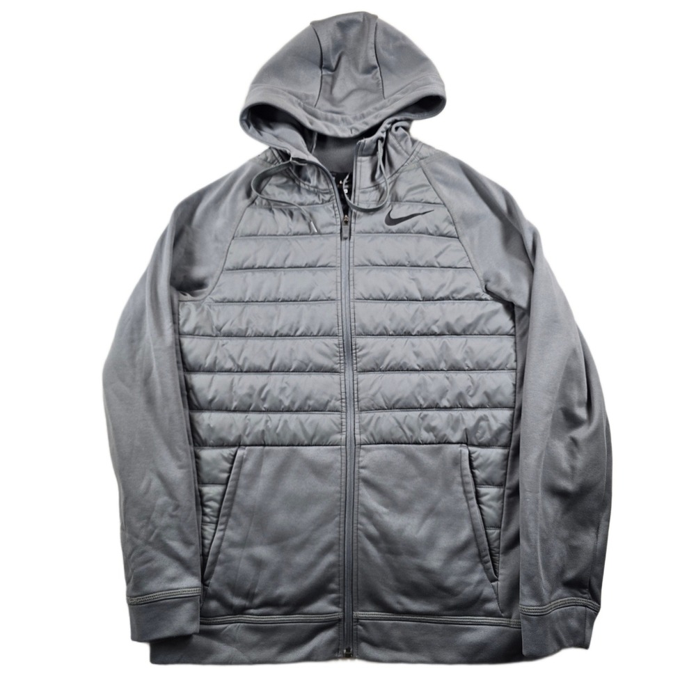 Nike Hybrid Puffer Hoodie Jacket Mens Medium Gray Quilted Therma-FIT Full Zip